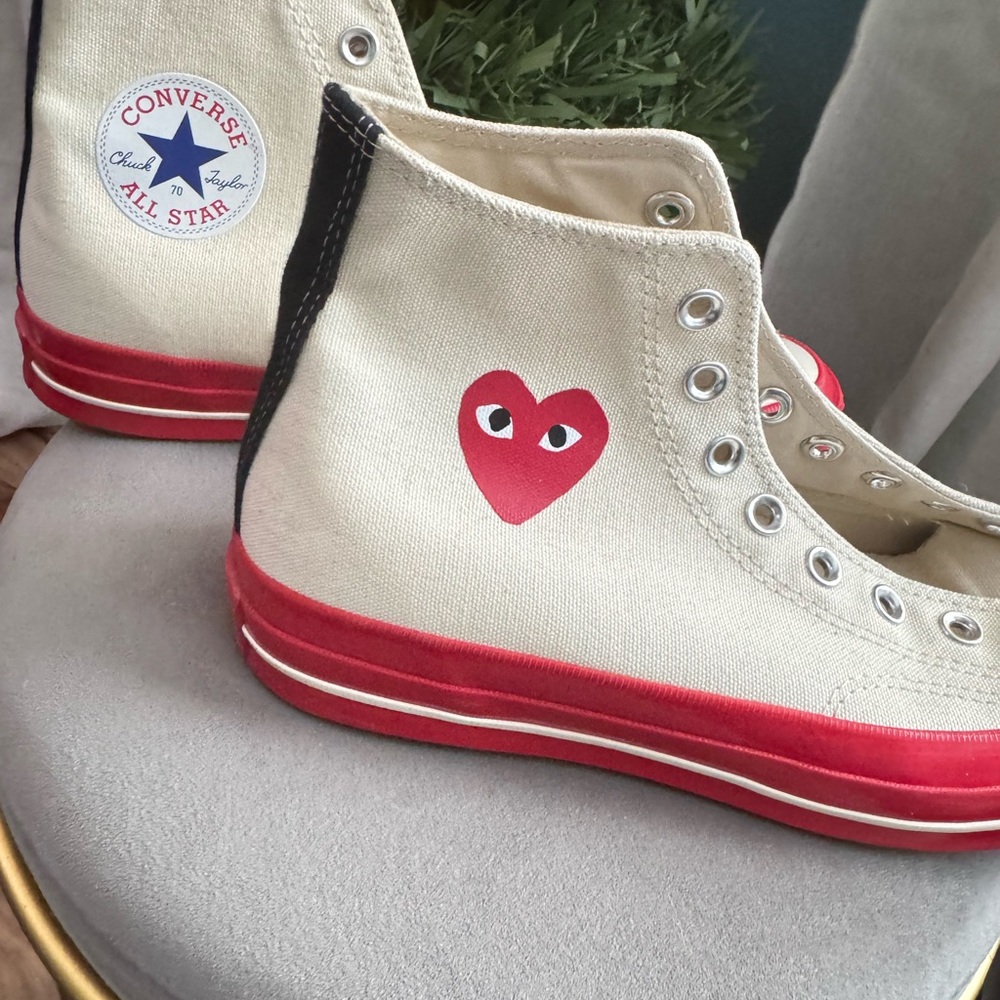 Converse Cream and Red Heart High-Tops